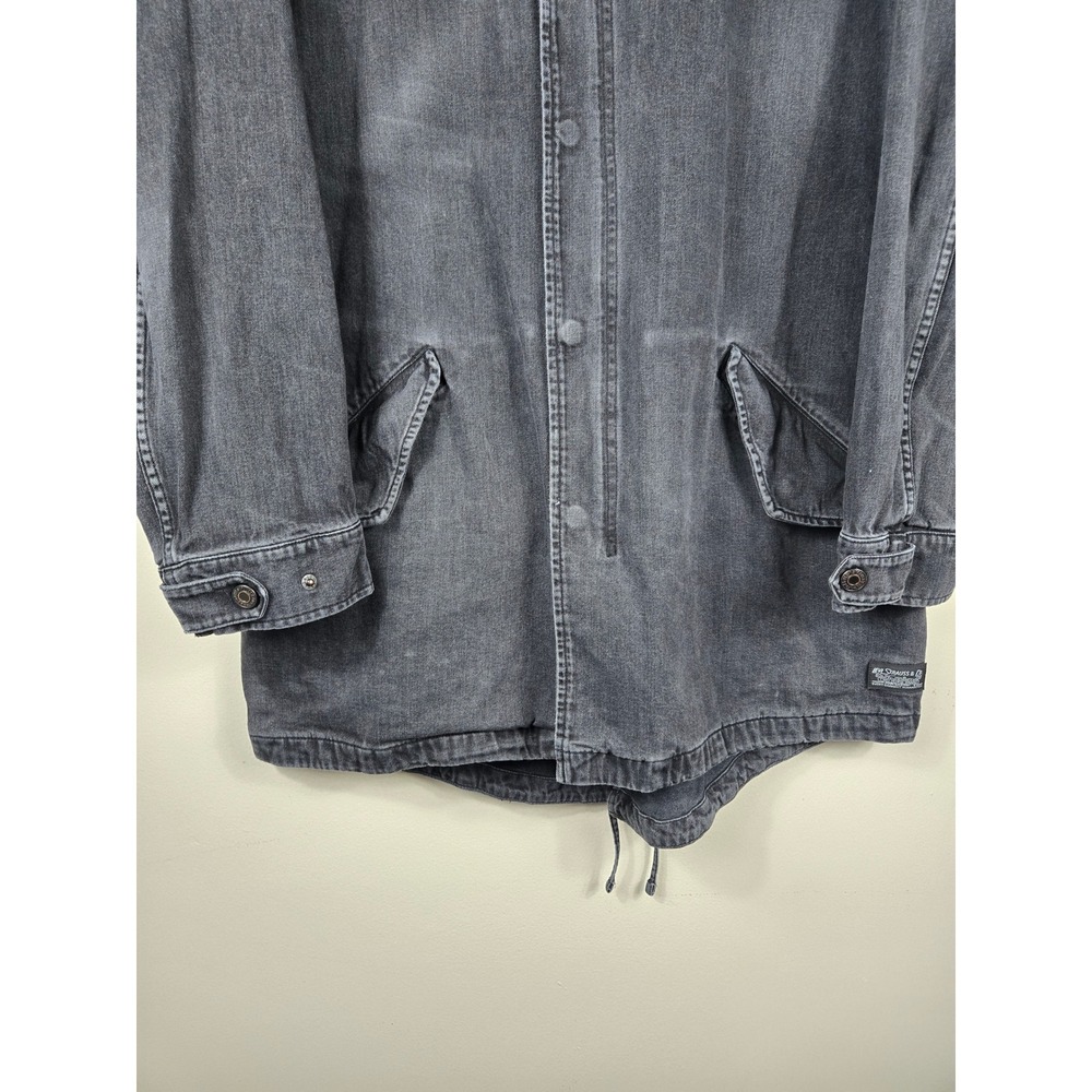 Levis Mens Hooded Denim Parka Jacket Faded Black Cotton Utility Coat Large - Picture 2 of 16